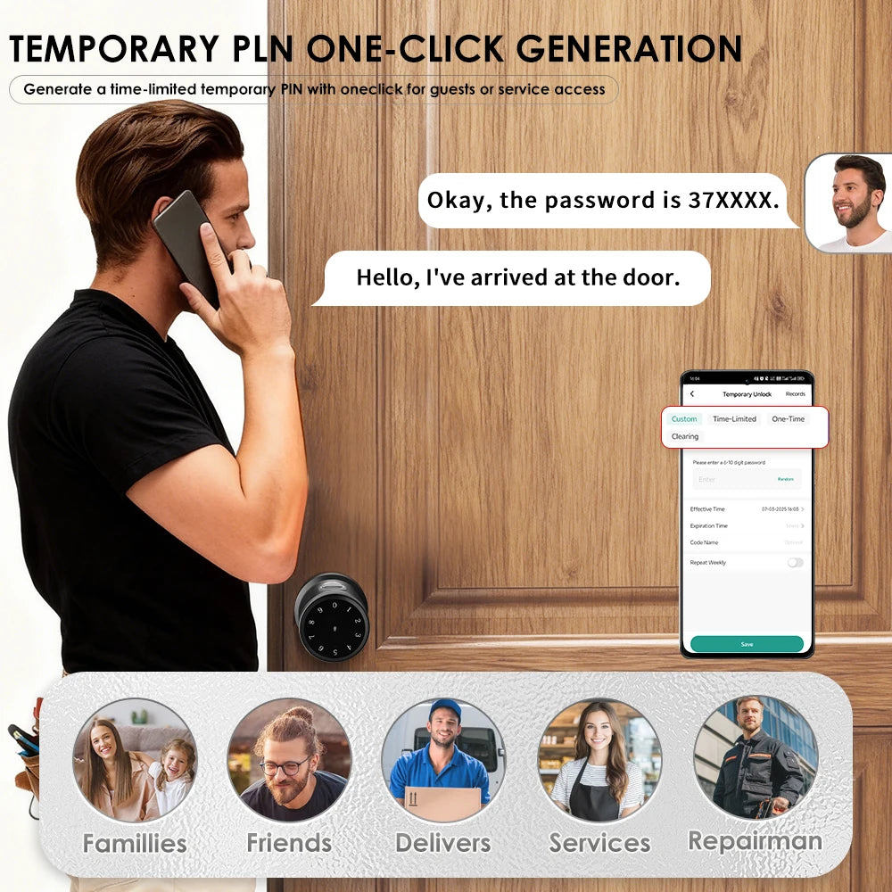 YFK Tuya Smart Life Door Lock CNC anodized aluminum body Knob 5-in-1 Fingerprint Password IC Card APP Bluetooth Unlock Keyless Entry Smart Life Home Security Deadbolt