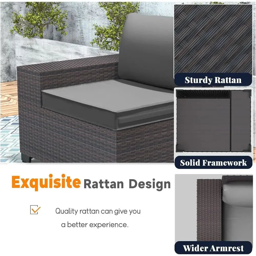 10-Piece Outdoor Patio Furniture Set with 43in Propane Fire Pit Table and PE Rattan Wicker Sofa Set with Swivel Rocking Chairs,