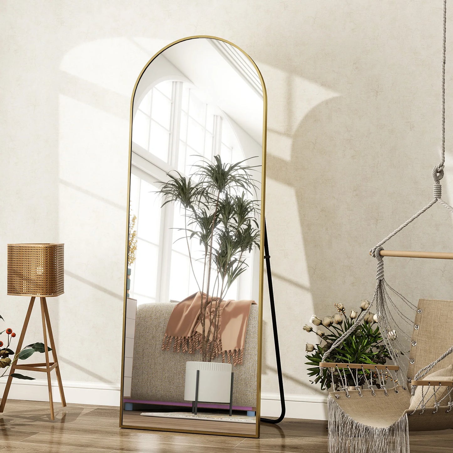 16x59 inch arched full length freestanding floor mirror with gold finish