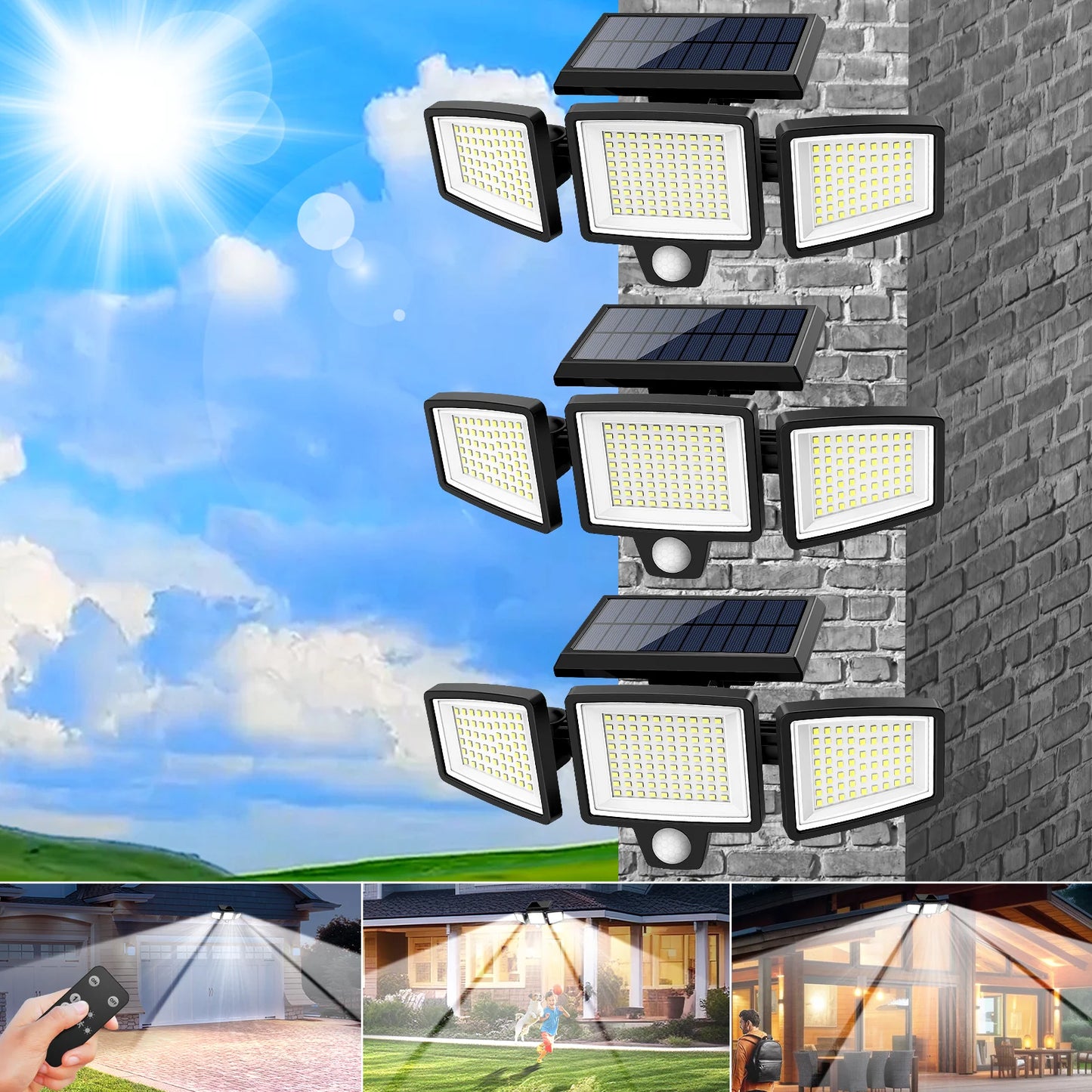 3 Pack Outdoor Solar Lights, 2800LM，1400mAh battery capacity,Motion Sensor Security Lights for Porch, Garage, Yard Entrance, Patio