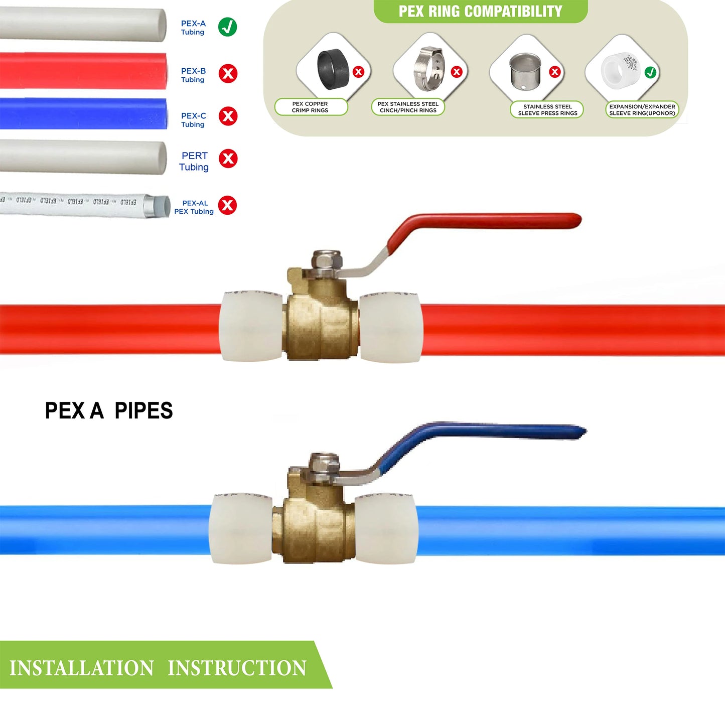 KING SMART 3/4" PEX A/F1960 PEX Ball Valve; CUPC NSF Lead Free Certified; for Hot and Cold Water; 1/4 Turn; 6 Pcs; 80283