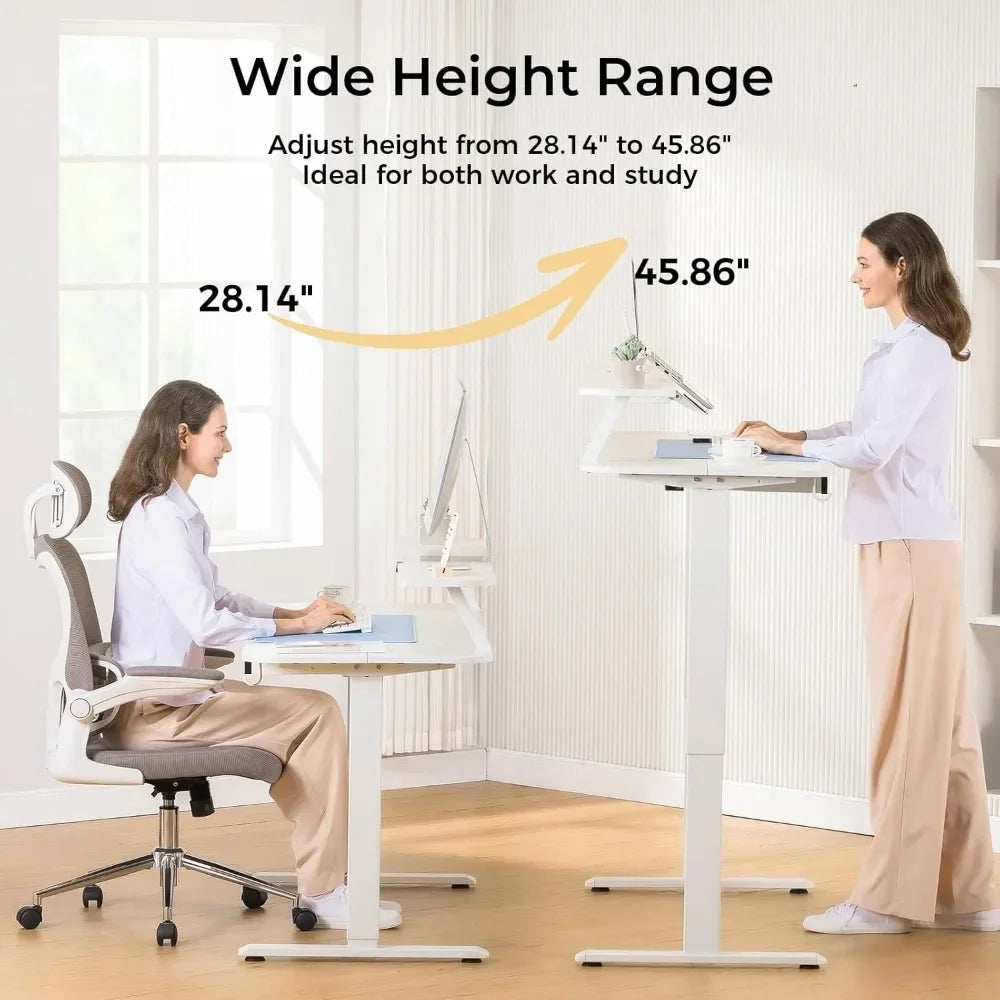 Electric Standing Desk with Drawers, 48 x 24'' Sit Stand up Desk with Monitor Stand, Laptop Stand, Height Adjustable Ergonomic