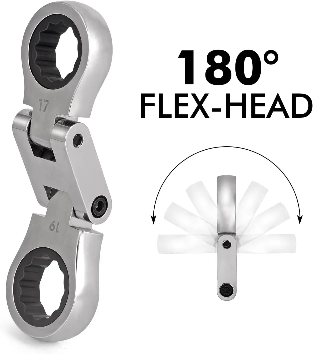 72-Tooth Flex Head Ratchet Wrench Set, Compact Double Box End Metric 8-19mm 5 Pieces for Tight Spaces