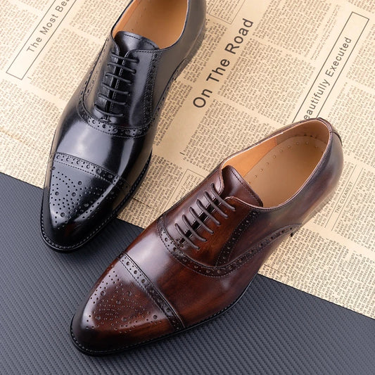 Luxury Mens Leather Wedding Shoes China Factory Hot Selling Handmade Genuine Men Formal Dress Shoes Lace-Up Classic Brogue Shoe