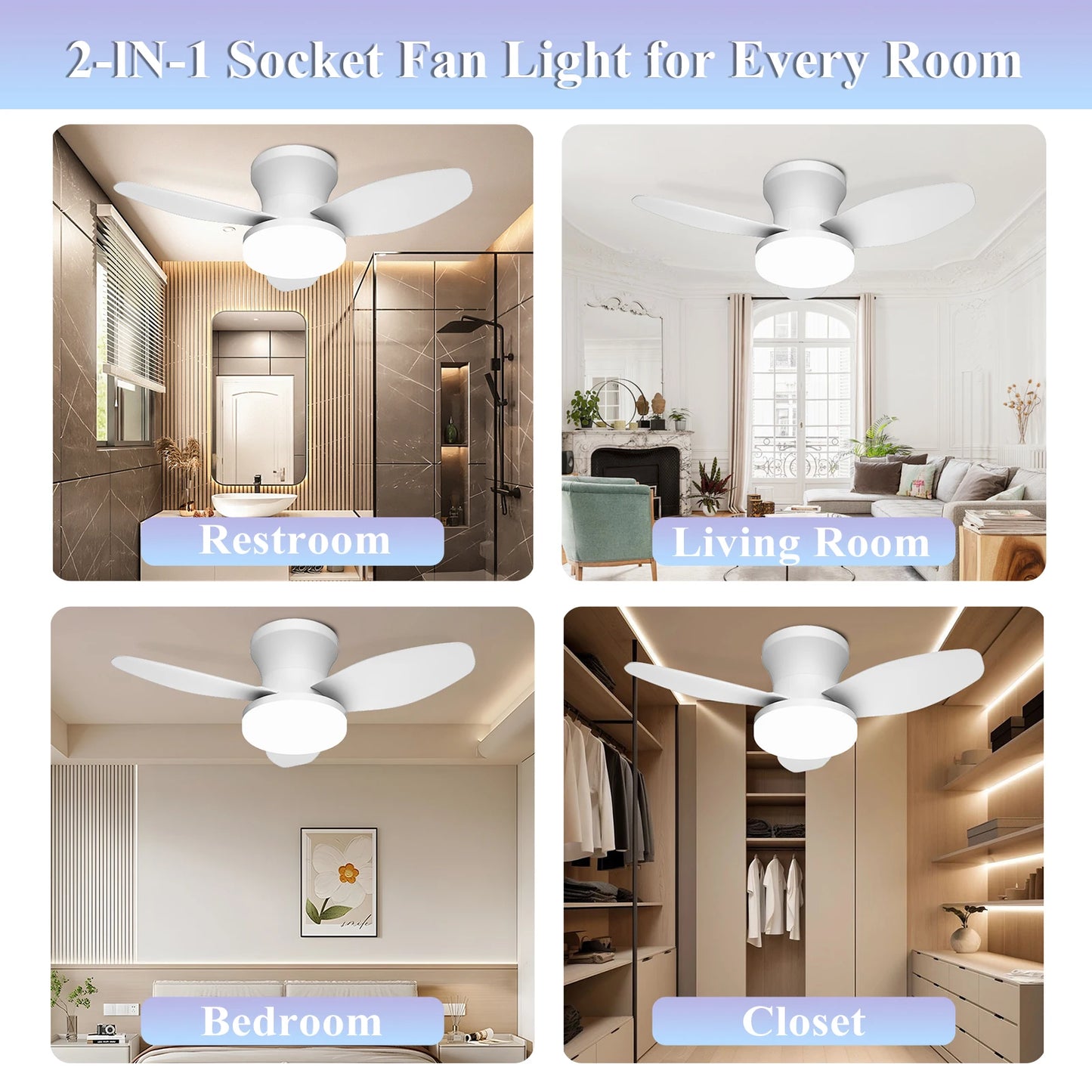 Mexllex Three Leaf Ceiling Fan with Light & Remote Control, 6 Speed, Reversible Noiseless, Dimmable LED Chandelier for Bedroom