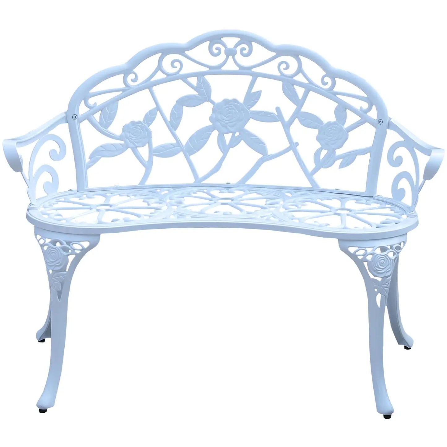 Elegant Cast Aluminum Outdoor Bench Featuring Intricate Rose Vine Design For Garden, Patio, Park And Lawn Use
