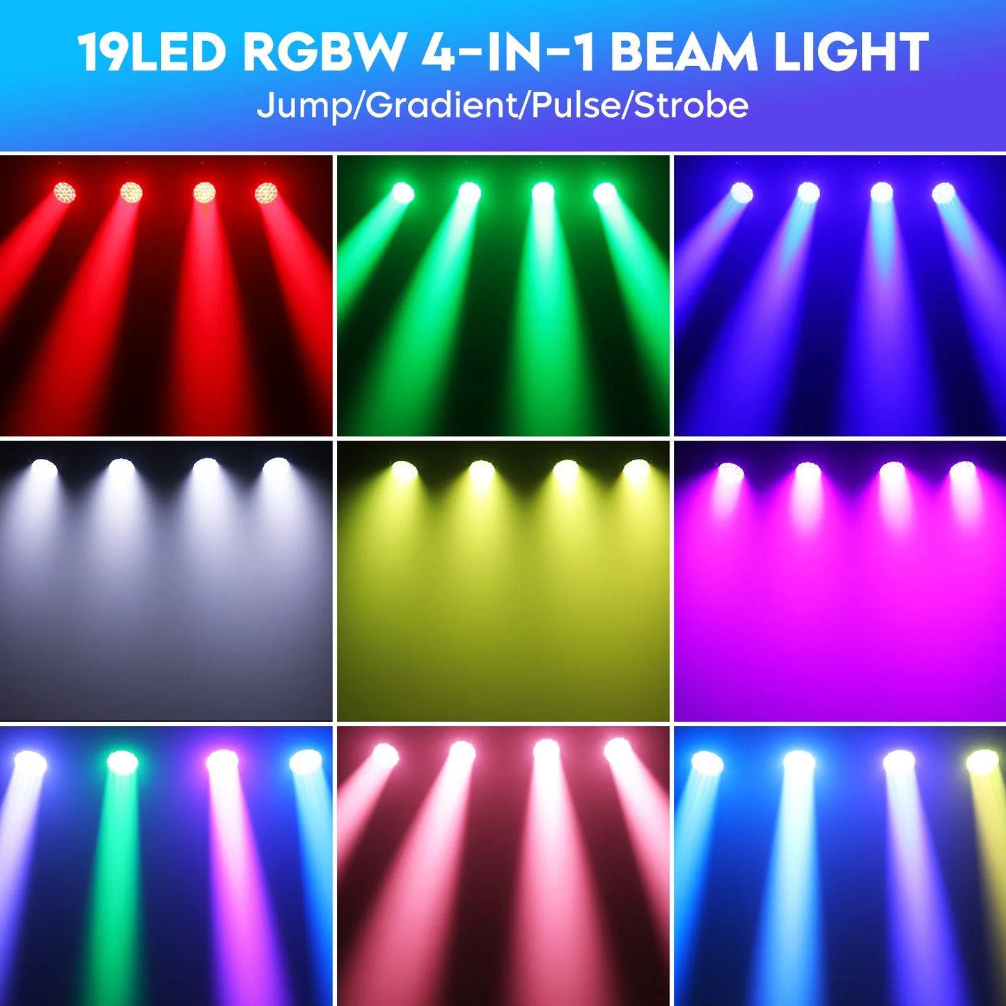 4PCS 19x15W Moving Head Light Beam RGBW Stage Effect Lighting Projector Zoom Wash Lights for Party Concert Theater Live Show Bar