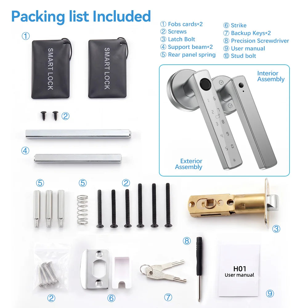 YFK Tuya Smart Life Fingerprint Door Lock Handle 5 in 1 Unlock NFC IC Card Fake PIN Temporary Code Bluetooth Keyless Entry Interior Door Lock Support Remote Unlock With Gateway