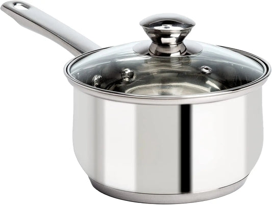 Stainless Steel Sauce Pan with Glass Lid, Induction Ready, Oven & Dishwasher Safe 2-Quart Cooking Pot