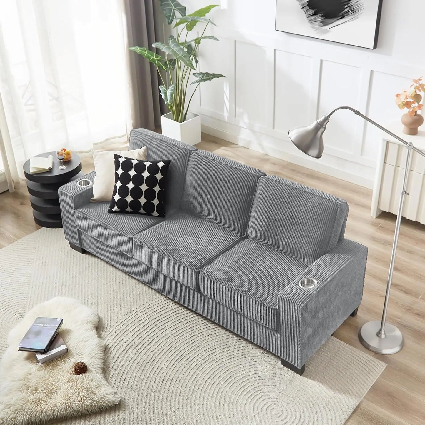 85 inch Grey 3 Seater Couches, Modern Cozy Deep Seat Sofa, Comfy Fluffy Couch for Living Room, Small Couches for, Customized