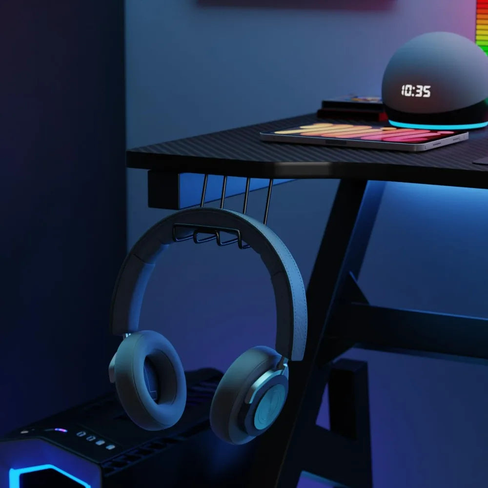 BestOffice Gaming Desk Computer Desk 47 Inch Home Office Extra Large Modern Ergonomic Black PC Carbon Fiber Gamer Workstation
