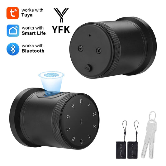 YFK Tuya Smart Life Door Lock CNC anodized aluminum body Knob 5-in-1 Fingerprint Password IC Card APP Bluetooth Unlock Keyless Entry Smart Life Home Security Deadbolt