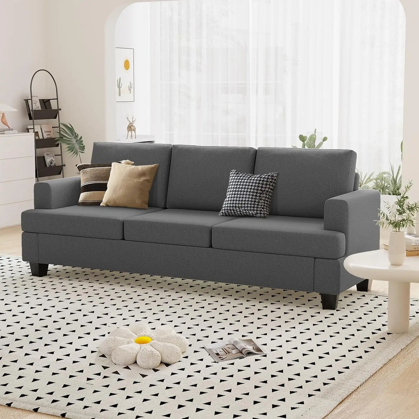 85 inch Grey 3 Seater Couches, Modern Cozy Deep Seat Sofa, Comfy Fluffy Couch for Living Room, Small Couches for, Customized