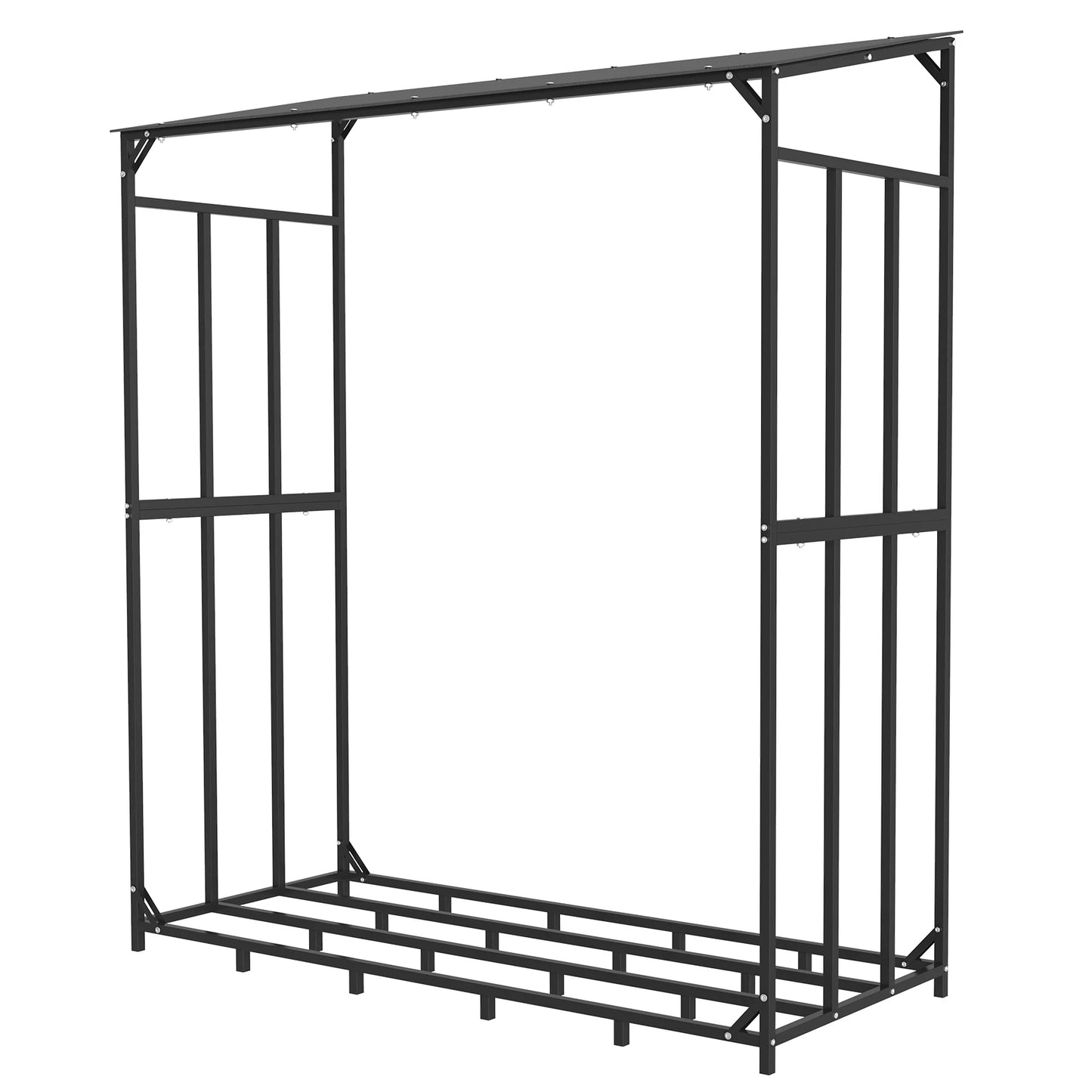 Heavy Duty Tall Metal Firewood Rack Stand with Top Cover Fireplace Wood Storage Stacking Holder for Outdoor Deck, Backyard