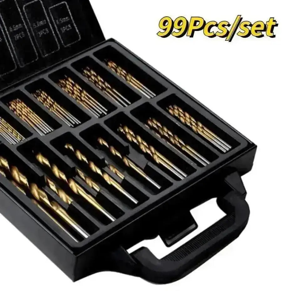 99 Pcs Titanium Coated Twist Drill Bit Set, 4241 HSS 135° Tip Metric Drill Bits Size From 1.5-10mm For Metalworking, Woodworking