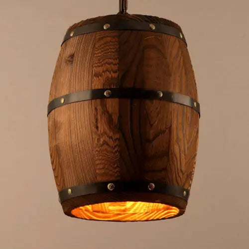 Hanging Vintage Wine Barrel Light Wooden Rustic Old West Cafe Bar Ceiling Lamp