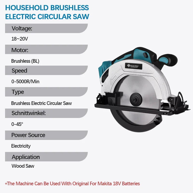 5/7 Inch Brushless Electric Circular Saw 45 Degree Wood Cuttiing Saw Handheld Woodworking Saw Tool For Makita 18V Battery Pin