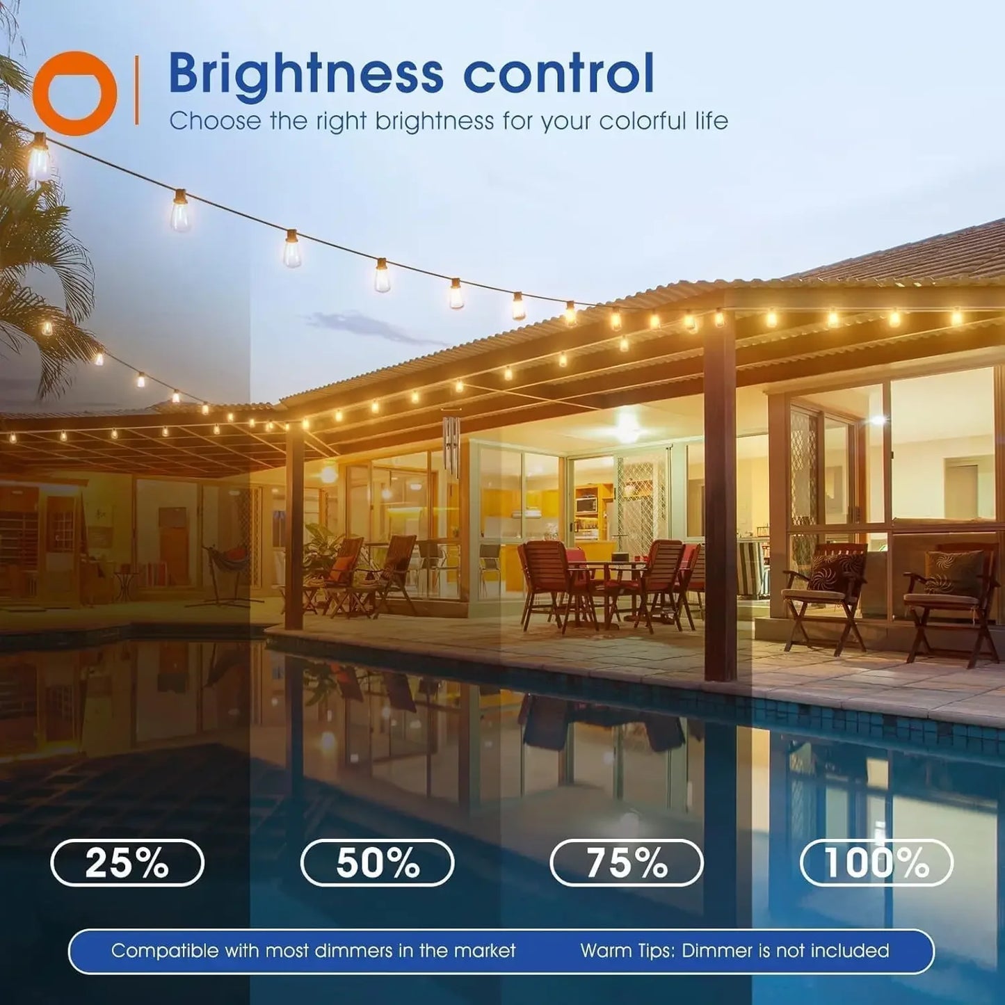 150FT LED Outdoor String Lights Waterproof Patio Lights Shatterproof ST38 Replaceable Bulbs Dimmable Outside Hanging Lights