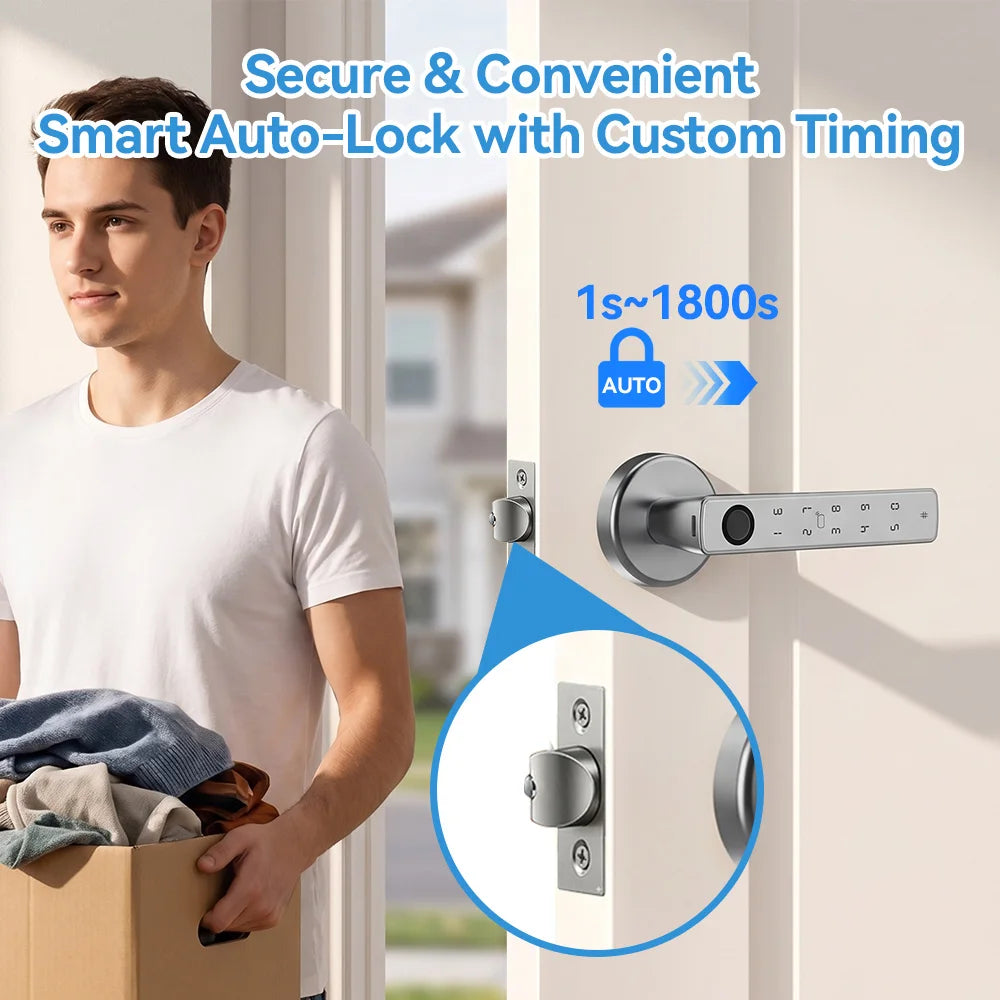 YFK Tuya Smart Life Fingerprint Door Lock Handle 5 in 1 Unlock NFC IC Card Fake PIN Temporary Code Bluetooth Keyless Entry Interior Door Lock Support Remote Unlock With Gateway
