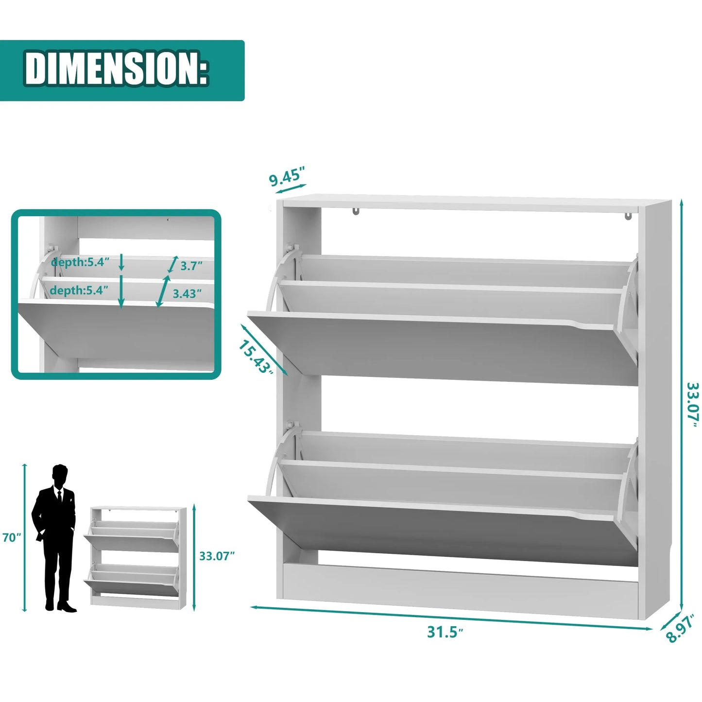 Shoe Cabinet with 2 Flip Drawers, Shoe Storage Cabinet for Entryway, Free Standing Shoe Storage Organizer for Hallway