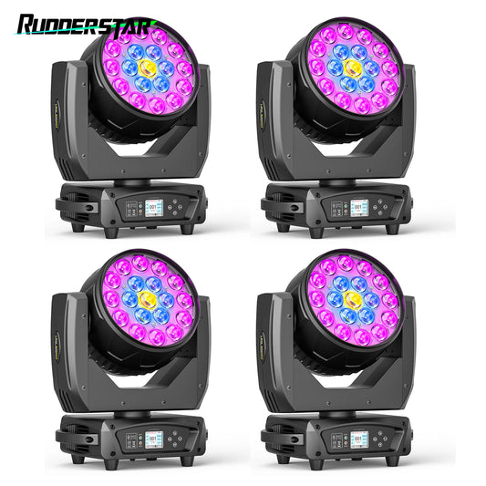 4PCS 19x15W Moving Head Light Beam RGBW Stage Effect Lighting Projector Zoom Wash Lights for Party Concert Theater Live Show Bar
