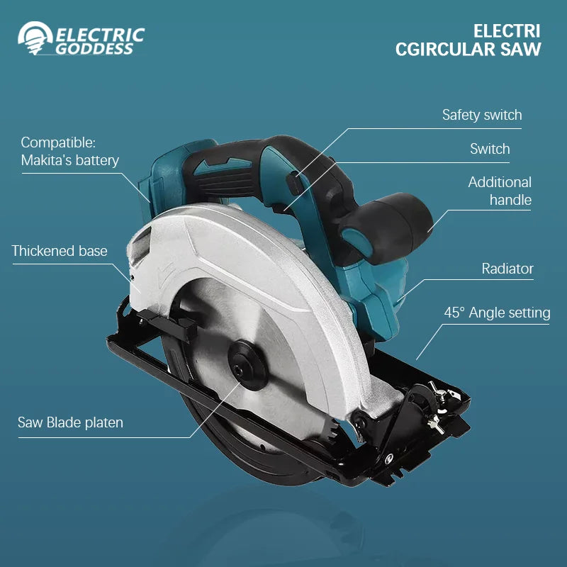 5/7 Inch Brushless Electric Circular Saw 45 Degree Wood Cuttiing Saw Handheld Woodworking Saw Tool For Makita 18V Battery Pin