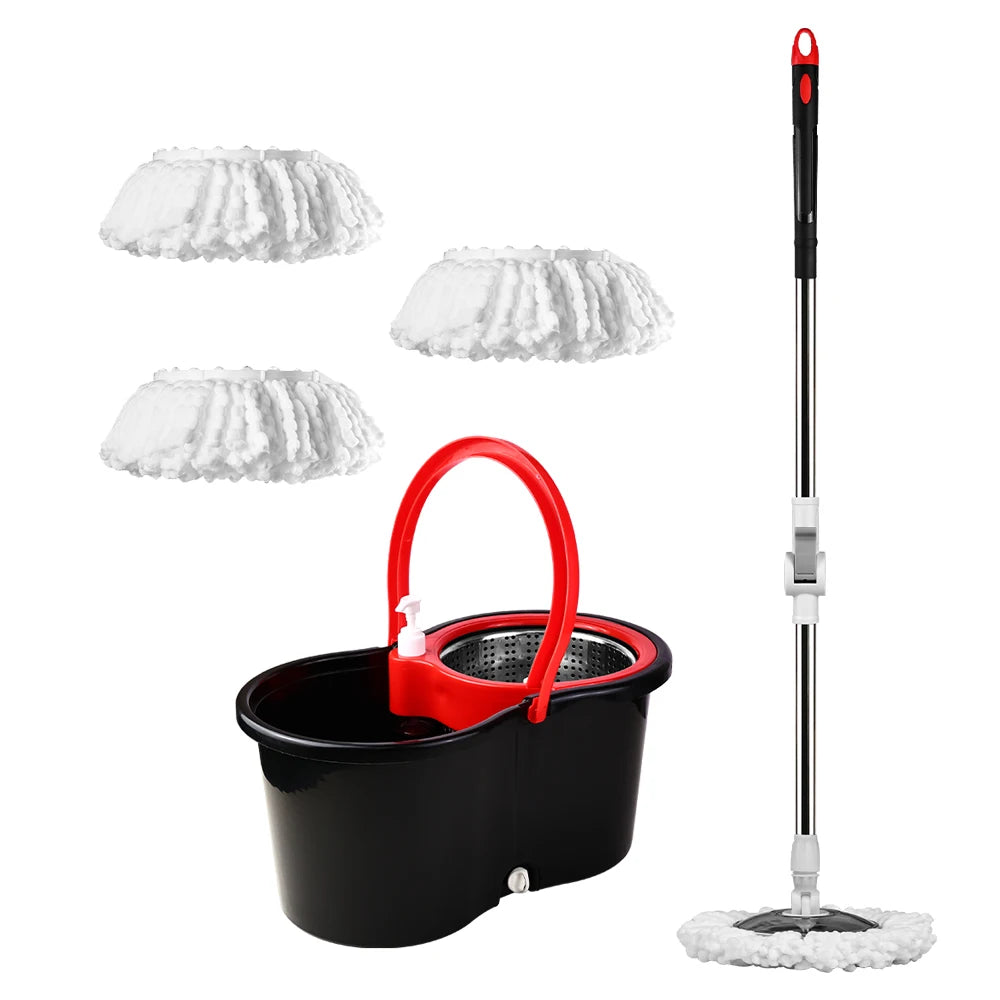 Mop Bucket Set 360° Dual-Motion Spin Mop System 3 Split-Yarn Mop Heads Self Cleaning Bucket