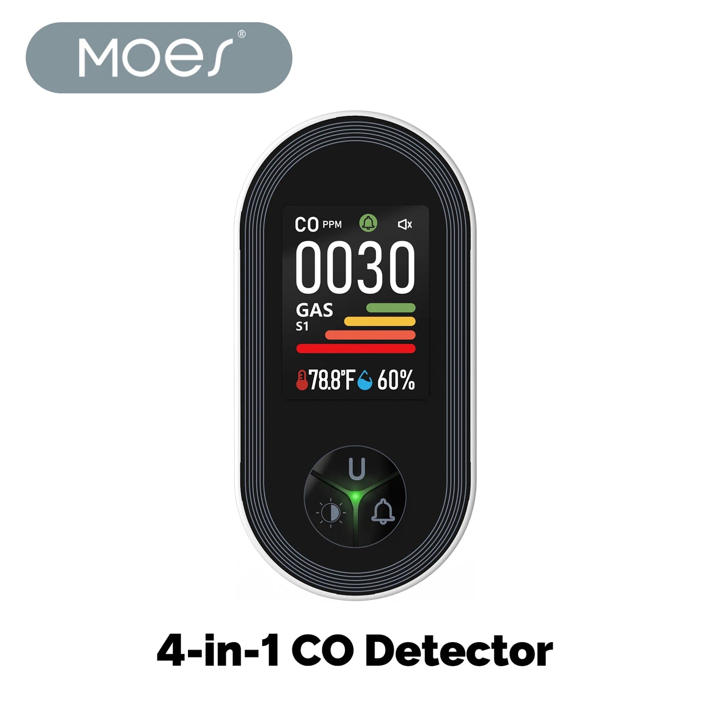 MOES 4-in-1 Carbon Monoxide Conbustible Gas Detector Built-in Monitor Alarm Plug-in Display with Humidity Temperature Sensor CO