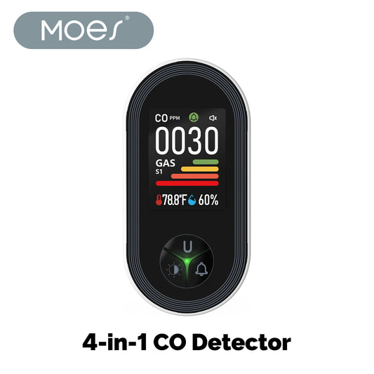 MOES 4-in-1 Carbon Monoxide Conbustible Gas Detector Built-in Monitor Alarm Plug-in Display with Humidity Temperature Sensor CO
