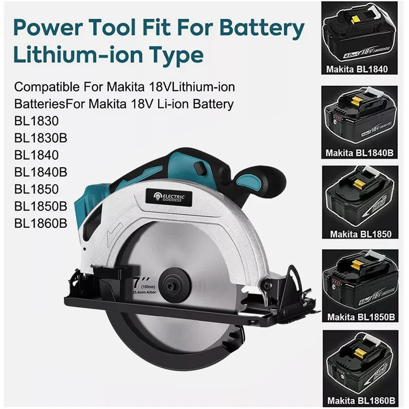 5/7 Inch Brushless Electric Circular Saw 45 Degree Wood Cuttiing Saw Handheld Woodworking Saw Tool For Makita 18V Battery Pin
