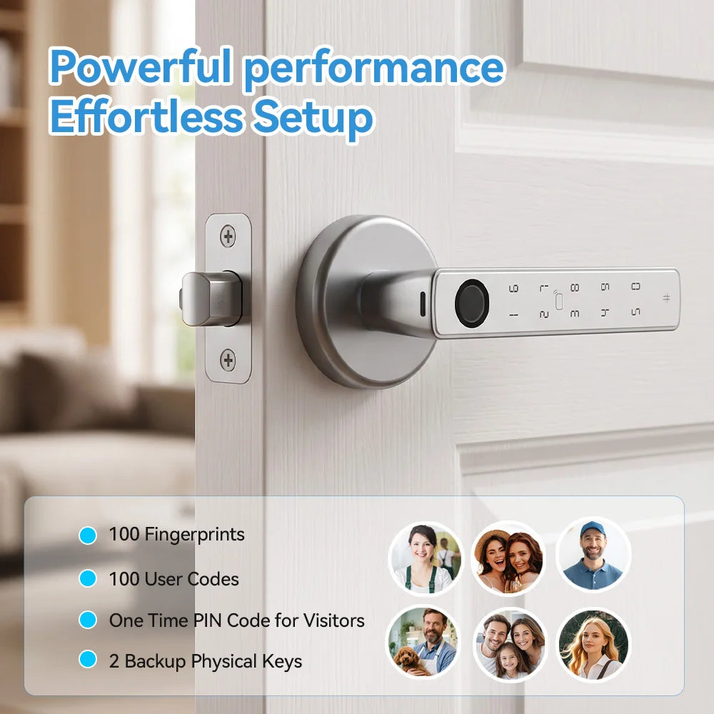 YFK Tuya Smart Life Fingerprint Door Lock Handle 5 in 1 Unlock NFC IC Card Fake PIN Temporary Code Bluetooth Keyless Entry Interior Door Lock Support Remote Unlock With Gateway