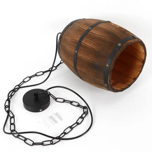 Hanging Vintage Wine Barrel Light Wooden Rustic Old West Cafe Bar Ceiling Lamp