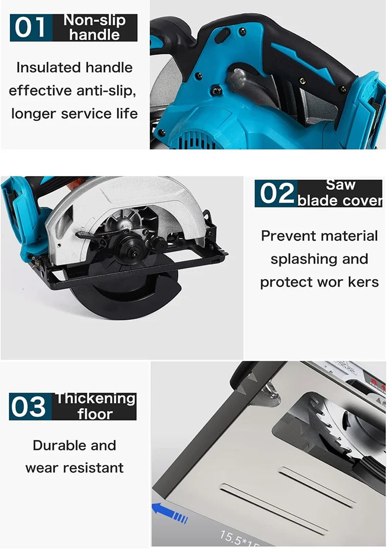 5/7 Inch Brushless Electric Circular Saw 45 Degree Wood Cuttiing Saw Handheld Woodworking Saw Tool For Makita 18V Battery Pin