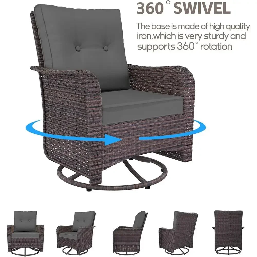 10-Piece Outdoor Patio Furniture Set with 43in Propane Fire Pit Table and PE Rattan Wicker Sofa Set with Swivel Rocking Chairs,