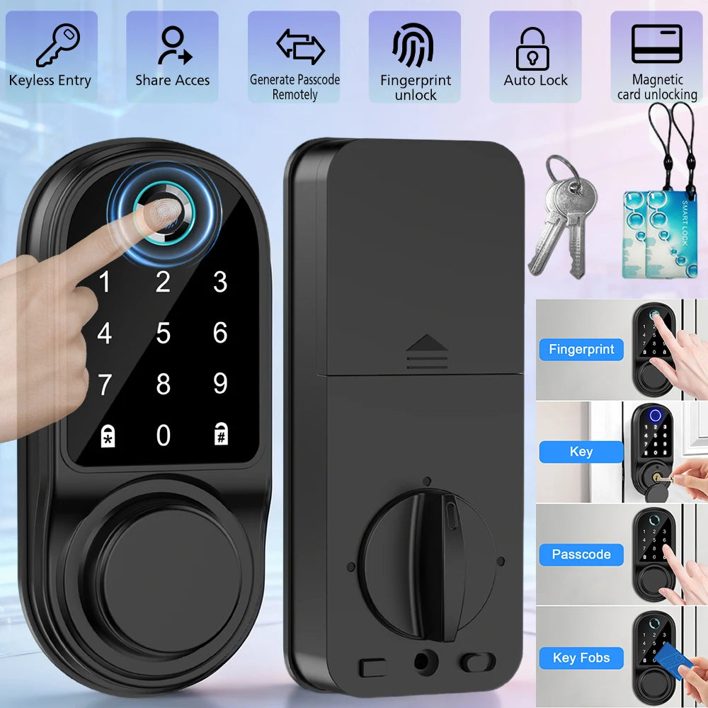 Bluetooth Smart Deadbolt Lock Keyless Entry Fingerprint Door Lock with Touch Keypad IC Card Physical Key APP Remote Temporary Code Auto Lock for Front Door Home Apartment Rental