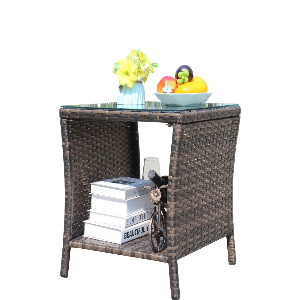 Outdoor Patio Furniture 1 Piece Coffee Table with Clear Tempered Glass for Backyard Lawn Garden Decor