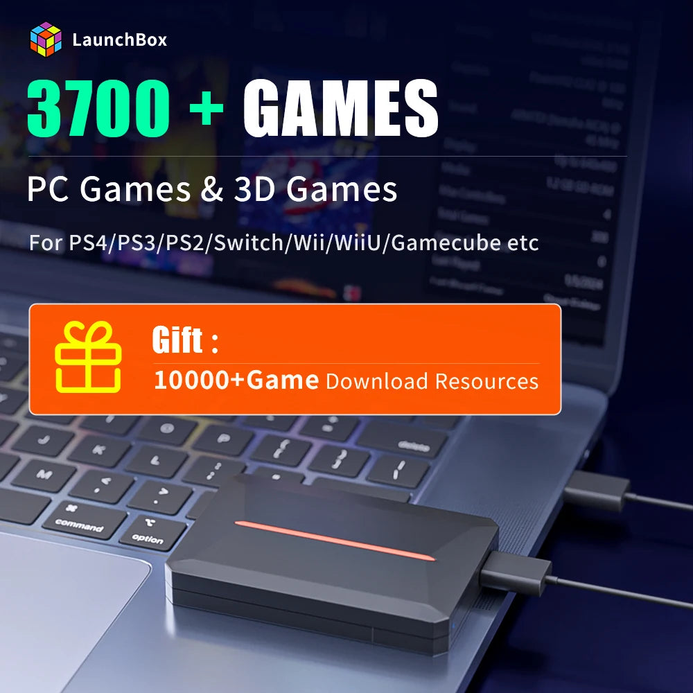 500GB Gaming HDD Launcbox System Emulator Console for PS4/PS3/Switch/PS2/Wii/Wiiu with 3700+ 3D/PC Games for Windows PC/Laptop