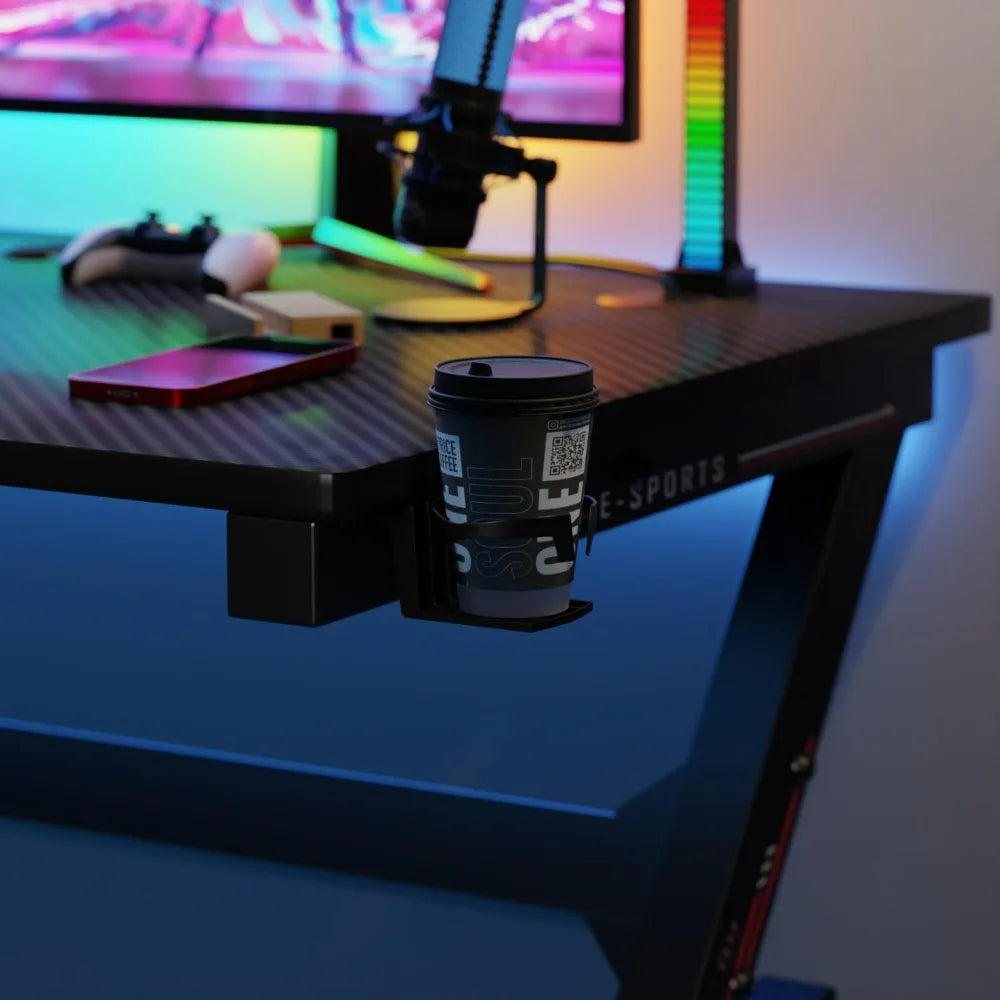 BestOffice Gaming Desk Computer Desk 47 Inch Home Office Extra Large Modern Ergonomic Black PC Carbon Fiber Gamer Workstation