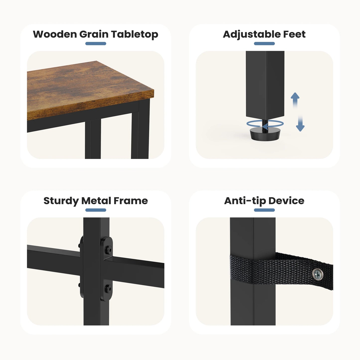 JHK 63IN Sofa Table with Charging Station Overbed Bedside Desk with Outlet Home Use Bed Table Mobile Standing Desk For Bedroom