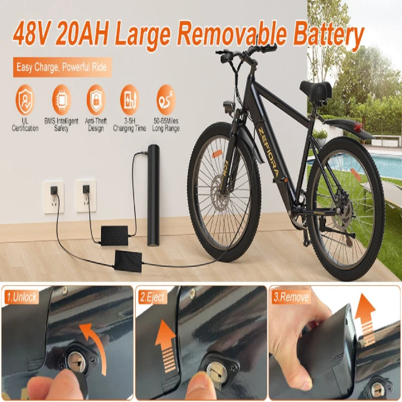 Electric Bike 14 26 Inch 1000w 48v 10ah 15ah 17.5ah Aluminum Alloy,adjustable Front Brake Seat Cheap Electric Bicycles For Adult