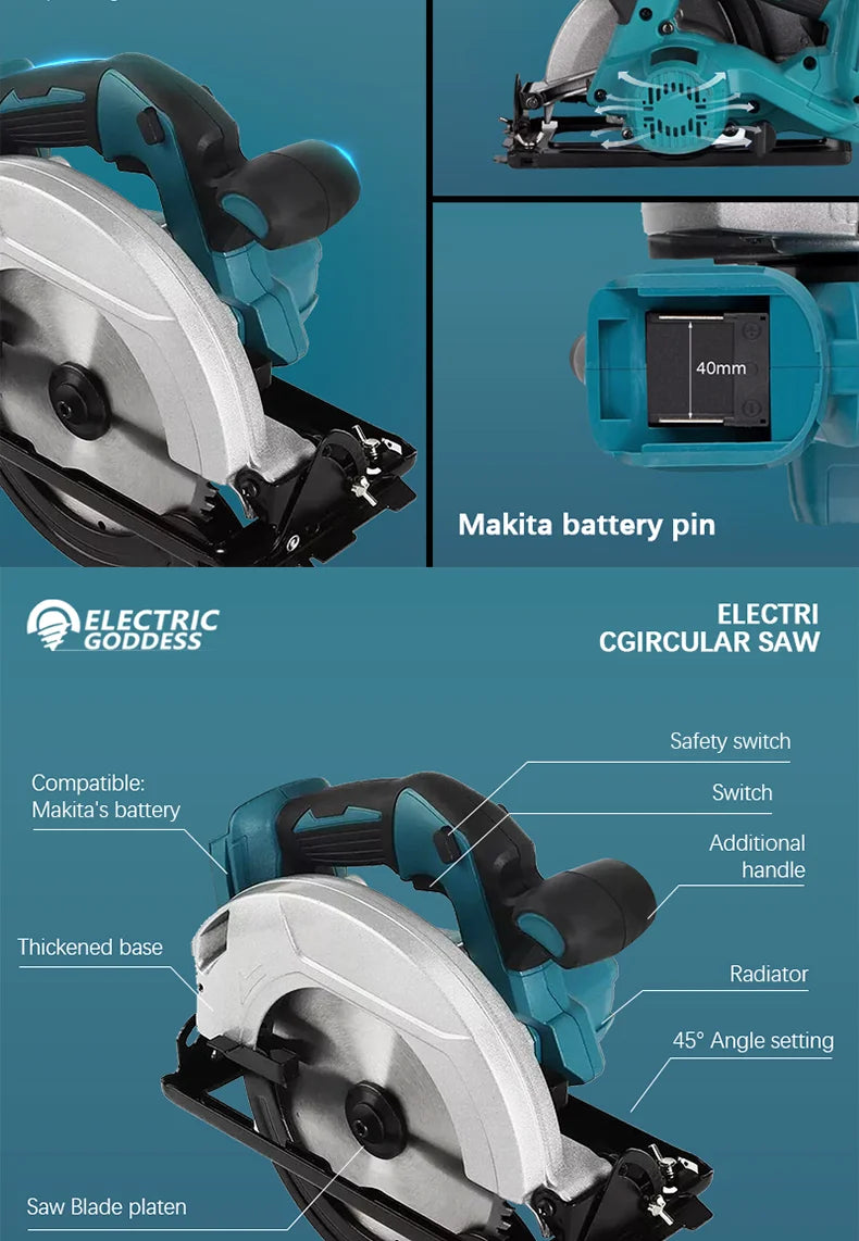 5/7 Inch Brushless Electric Circular Saw 45 Degree Wood Cuttiing Saw Handheld Woodworking Saw Tool For Makita 18V Battery Pin