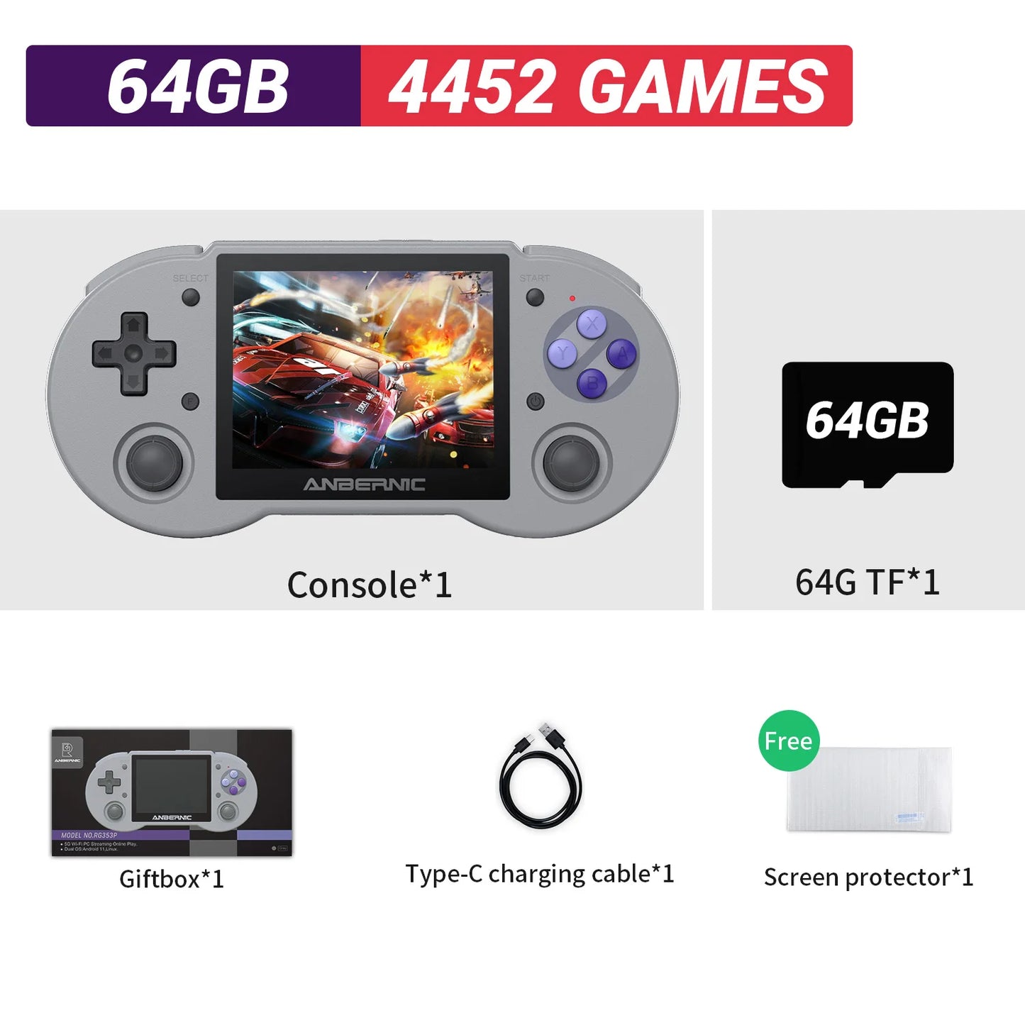Anbernic RG353P Retro Handheld Video Game Console 3.5-inch IPS Screen Dual OS System RK3566 Bluetooth HD 5G Wifi Games Player