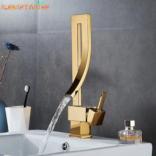 Chrome Brass Basin Faucet Fashion Style Single Handle Waterfall Basin Mixer Tap Hot Cold Bathroom Faucets Sink Waterfall Faucet