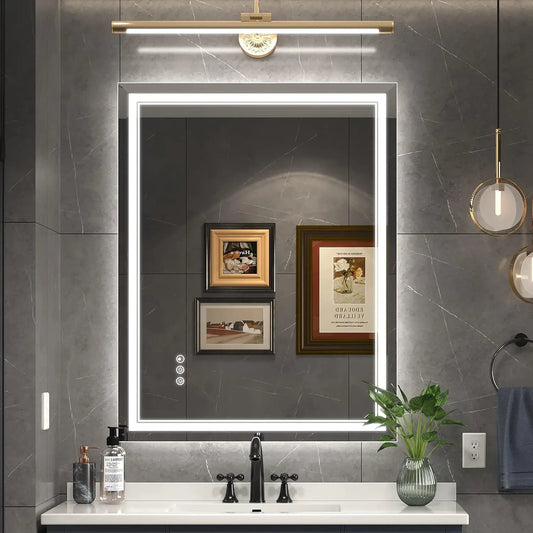 28x36 Inch LED Bathroom Mirror with Front & Backlit Lights, Anti-Fog, Dimmable Memory Function, Tempered Glass
