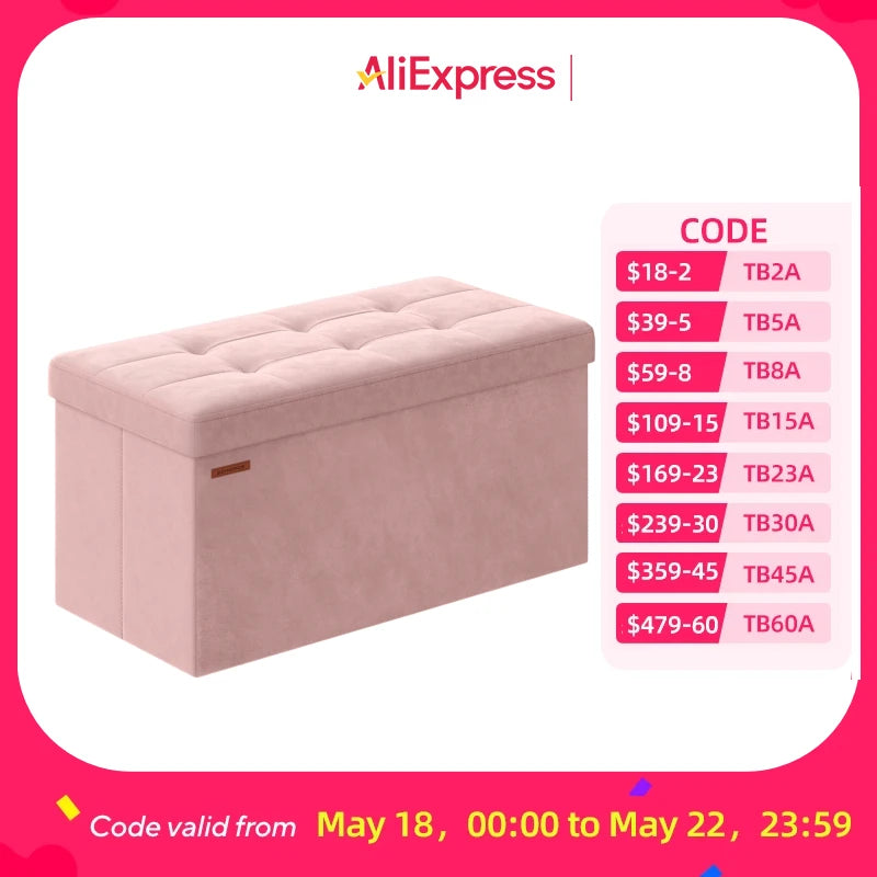 SONGMICS Mazie Collection - Storage Ottoman Bench, Foldable Foot Rest, 15 x 30 x 15 Inches, End of Bed Bench, Storage Chest,