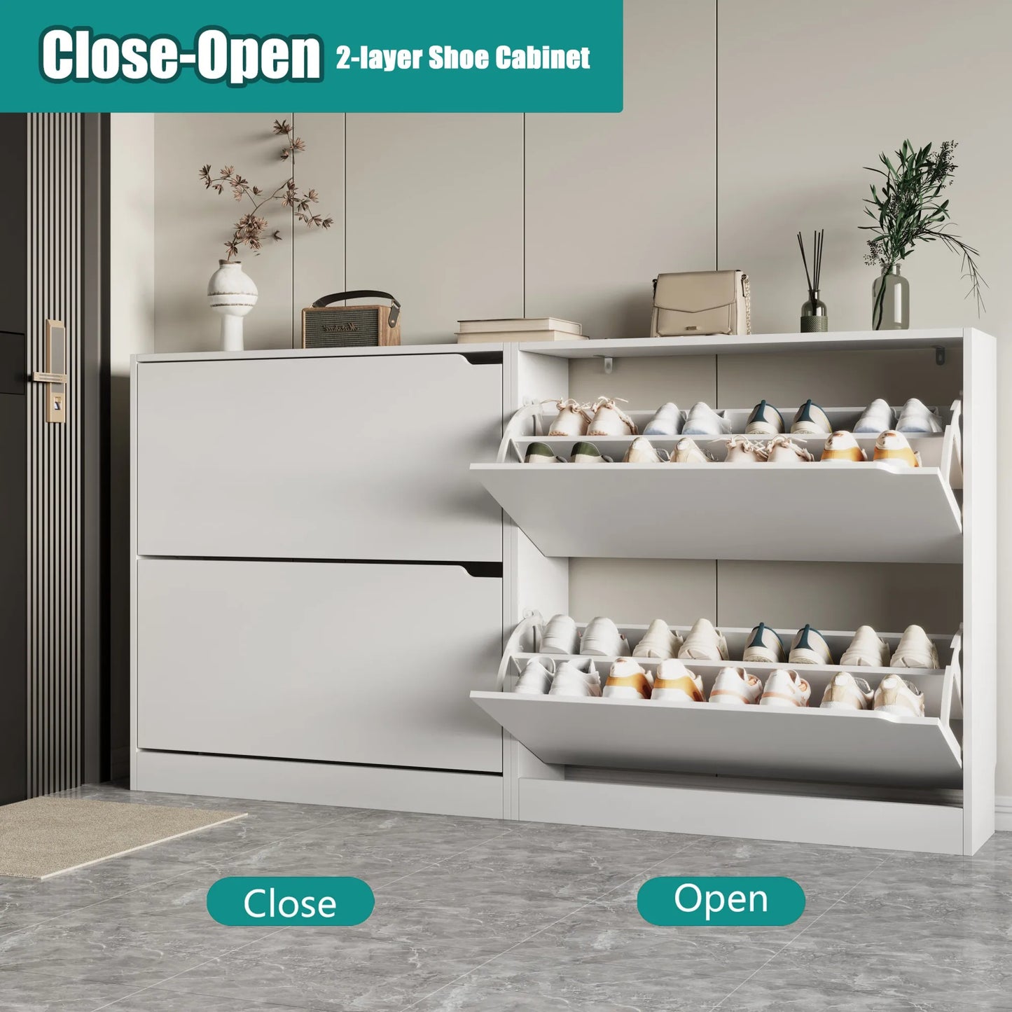 Shoe Cabinet with 2 Flip Drawers, Shoe Storage Cabinet for Entryway, Free Standing Shoe Storage Organizer for Hallway
