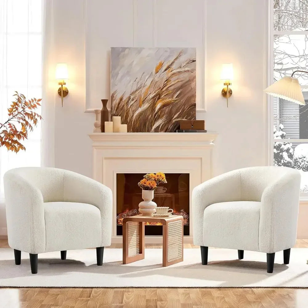 Elegant Upholstered Accent Chairs with Soft Padded Armrests, Ideal for Living Room, Bedroom, Waiting Room, Set of 2, Ivory