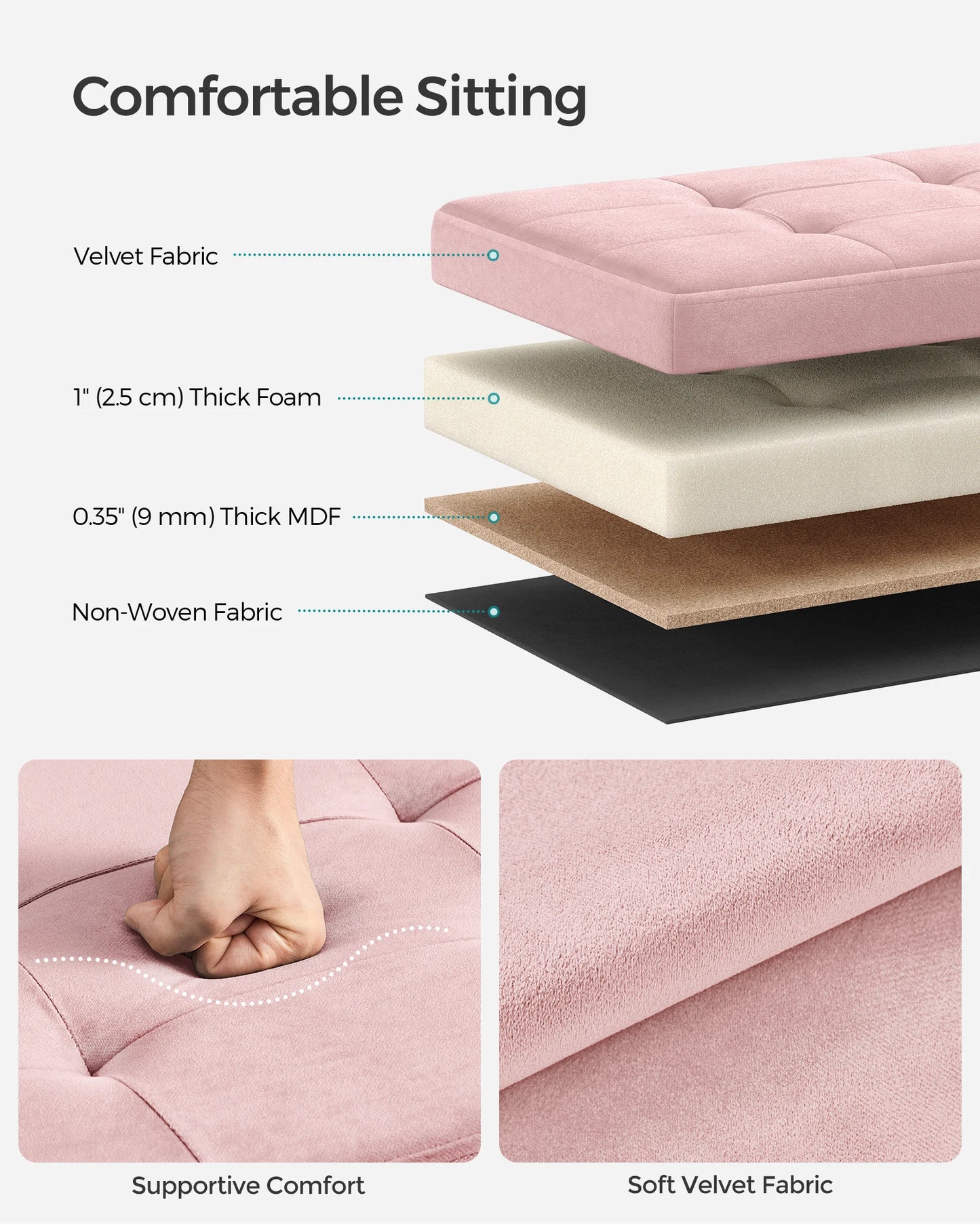SONGMICS Mazie Collection - Storage Ottoman Bench, Foldable Foot Rest, 15 x 30 x 15 Inches, End of Bed Bench, Storage Chest,