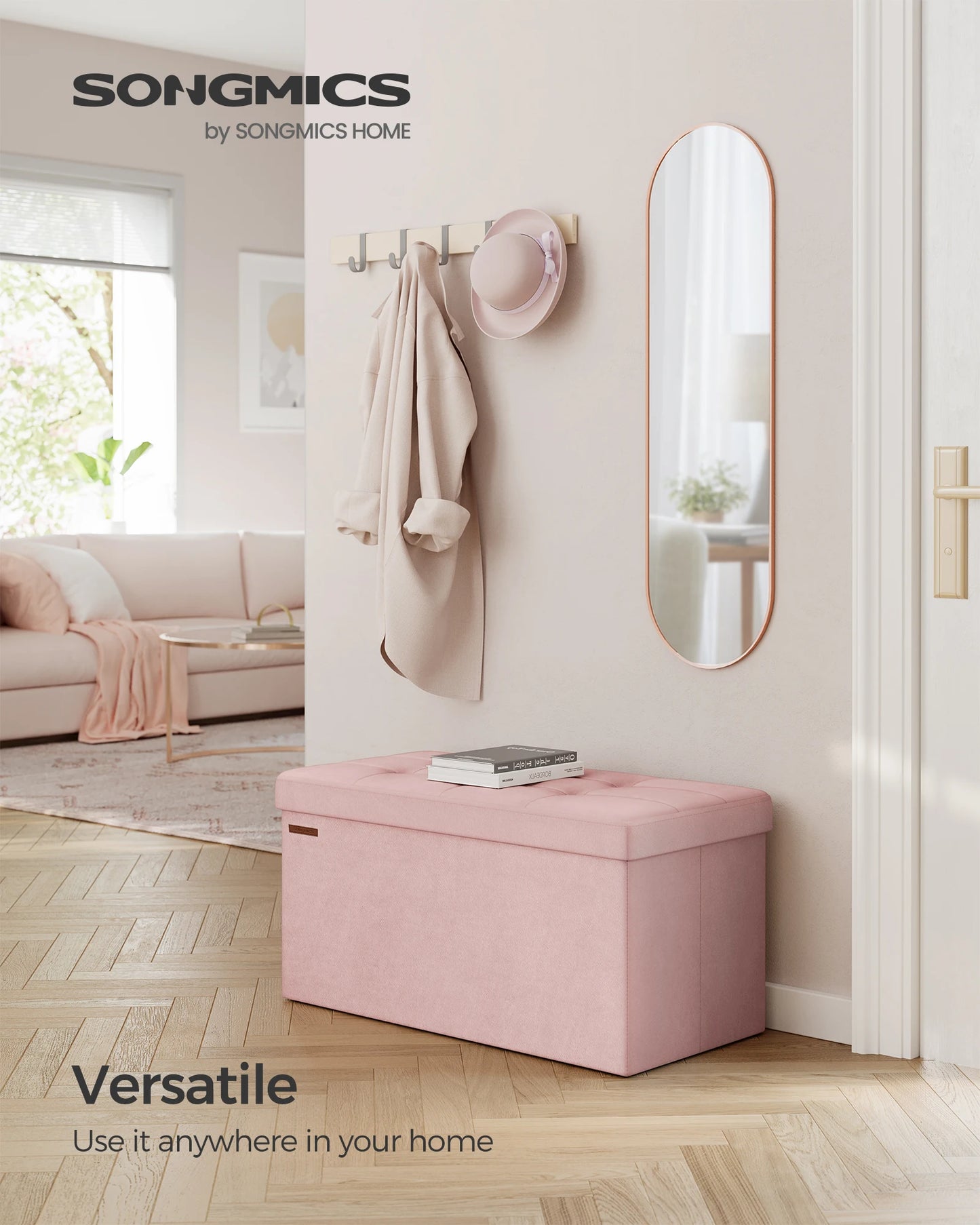 SONGMICS Mazie Collection - Storage Ottoman Bench, Foldable Foot Rest, 15 x 30 x 15 Inches, End of Bed Bench, Storage Chest,