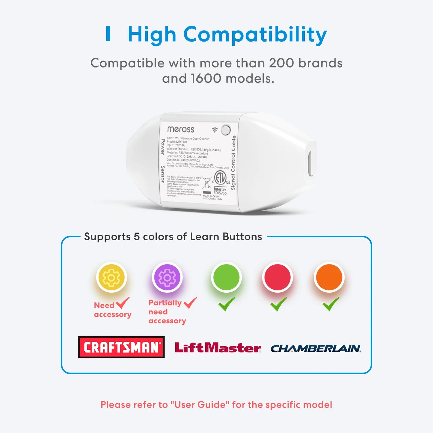 Meross HomeKit Smart WiFi Garage Door Opener MSG100 With Security Alarm Function Remote Control Shipping from US